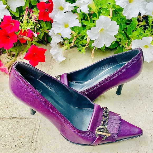 Stuart Weitzman Purple Leather Chain Shoes 6 - Picture 7 of 14